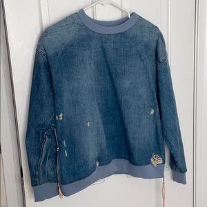 ZARA distressed denim pullover